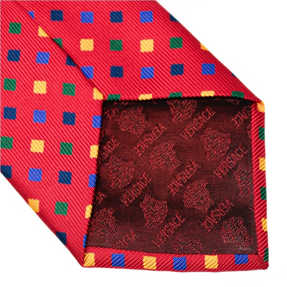 VERSACE Geometric Motif Silk Tie in Red/Mulitcolour - Picture 5 of 6